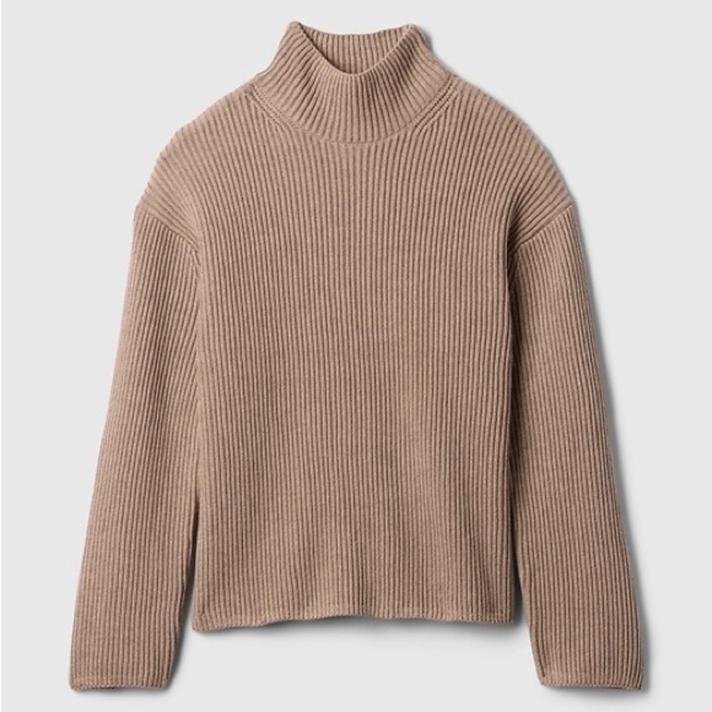 GAP 100% Cotton Oversized Split Hem Mockneck Sweater Tan Beige Size Medium NWOT